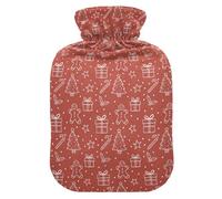 Red White Hand Drawn Christmas Elements Hot Water Bottles with Soft Cover, 1L Hot Compresses for The Body for Neck and Shoulder Pain Relief