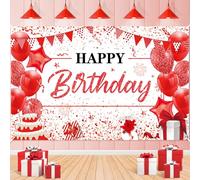 Red White Happy Birthday Banner Decorations Large Red Birthday Banner Red White Sign Backdrop Background Photography for Men Women Girls Anniversary Party Supplies 71x44 Inch