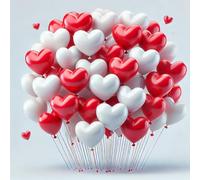 Red White Heart Balloons 12 inch Strong Valentine Love Balloons Heart Shape Helium Balloons For Birthday Kids Party Weddings Baby Shower Decorations Party Supplies 50 pack