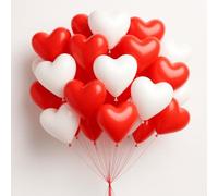 Red White Heart Shape Latex 10 Inch Balloons 30 Pack Romantic Helium Decorations for Valentine Wedding Anniversary Party Engagement Bridal Shower Love Kit