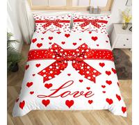 (Red,white, King(No Comforter)) Love Heart Comforter Cover Romantic Themed Double Bedding Set for Adults Women Men Teens Cute Red Heart Print Duvet Cover Valentine'S Day Lover Bed Se