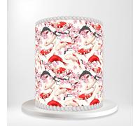Red White Koi Carp Fish Pink Blossom Oriental Japan Asian Wrap Around Print A4 Edible Paper Icing Sheet Cake Topper Side Ribbon Border Decor for Personalised Themed Decorations