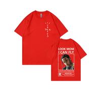 (Red [White Label], M) Summer Mens Short Sleeve T-Shirts Ins Kanye Travis Scott Simple Print American Style Short Sleeve