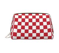 Red White Leather Makeup Bag for Travel, Portable Cosmetic Organizer, Make Up Bag with Zipper