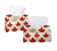 Red White Maple Leaf Collapsible Storage Tissue Box - Foldable Desktop Organizer, 7.48 x 5.51 x 5.91 Inches, Lightweight (63g) for Home, Office & Car