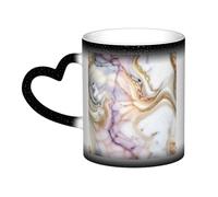 Red White Marble Pattern Print Thermal Color Changing Mug, Ceramic Coffee Cup, Magic Mug for Home Office Cafe
