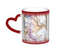Red White Marble Pattern Print Thermal Color Changing Mug, Ceramic Coffee Cup, Magic Mug for Home Office Cafe