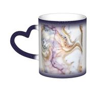 Red White Marble Pattern Print Thermal Color Changing Mug, Ceramic Coffee Cup, Magic Mug for Home Office Cafe