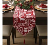 Red & White Merry Christmas Table Runner 33×180 cm - Festive Xmas Dining Table Decoration for Home, Kitchen & Parties - Bold Winter Holiday Table Décor