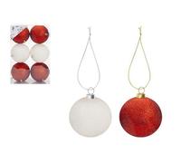 Red & White Mixed Baubles Christmas Decorations - 10 cm (Pack of 6) - Assorted Design Glitter, Shiny, And Matte, Perfect For Festive Tree & Garland Embellishments