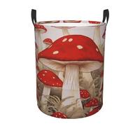Red White Mushroom Circular Single-Layer Laundry Basket, Folding Laundry Basket, Two Handles Can Hold Clothes, Books, Suitable For Kitchen, Living Room, And So On.