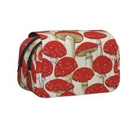 Red White Mushroom Double Layer Flip-Top Pencil Case,Large Capacity 50 Pens Organizer, Durable Polyester Stationery Holder for School, Art Travel (All-Over Print)
