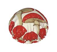 Red White Mushroom Double Layered Shower Cap For Women Reusable Suitable For Bathing Spa