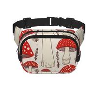 Red White Mushroom Fanny Pack For Women Waterproof Adjustable Belt Bags Waist Pack Fashion Casual Crossbody Bags Bum Bag For Running Workout Hiking Traveling, Black, One Size