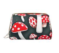 Red White Mushroom Leather Hand-Held Zipper Makeup Bag Cute Make Up Case Large Wide-Open Pouch Pen Case