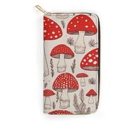 Red White Mushroom Leather Wallet, Bifold Stylish Wallets, Credit Card Holder for Passport Covers, Purse Passport Bag for Men Women