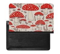 Red White Mushroom Passport Holder PU Leather Slim Passport Cover with Card Slots Travel Document Holder Cover
