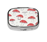 Red White Mushroom Pattern Pill Case Pill Box Travel Pill Organizer Small Square Medicine Box for Purse & Pocket Gifts
