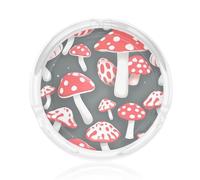 Red White Mushroom Print 3.3in Round Glass Ashtray For Home Office Smoking Accessory Indoor Outdoor Decor