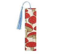 Red White Mushroom Print 5pcs Wooden Bookmarks with Tassels, Reading Page Markers Book Marks, Gifts for Men Women