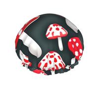 Red White Mushroom Print Bath Hair Cap Double Layer Shower Cap For Women And Men Reusable Lightweight Soft