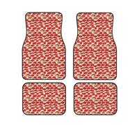 Red White Mushroom Print Car Floor Protection Set 4 Pieces Foot Mat Fit Vehicle Anti-Slip Cushion Waterproof