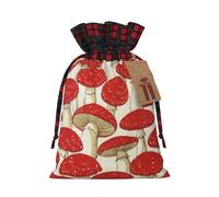 Red White Mushroom Print Christmas Drawstring Gift Bags For Xmas Wrapping Festive Packaging Goodie Bags