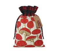 Red White Mushroom Print Christmas Wrapping Bags Gift Bags With Drawstring, Xmas Party Presents And Favors, Small, Black