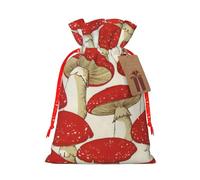 Red White Mushroom Print Drawstring Gift Seasonal Bags Celebrations Eco-Conscious Holiday Present Packaging