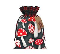 Red White Mushroom Print Gift Decor Bags Drawstring Reusable Party Favors Pouches Seasonal Celebrations