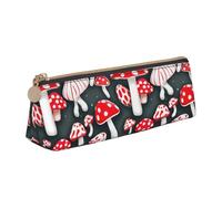 Red White Mushroom Print Large Capacity Leather Pencil Case Smooth Zippered Pen Pouch School Travel Makeup