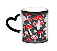 Red White Mushroom Print Mystical Color Changing Mug, Black to White Thermal Mug for Coffee Tea Home Office