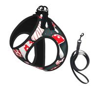 Red White Mushroom Print Pet Leash Vest Reflective Adjustable Soft Mesh Vest Breathable For Daily Walks