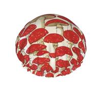 Red White Mushroom Print Reusable Bath Shower Caps For Women Long Hair,Double Layer Bathing Shower Hat