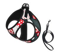 Red White Mushroom Print Small Dog Harness with Leash Set, No Escape Easy Walk Puppy Harnesses for Training Walking
