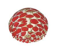 Red White Mushroom Printed Bathing Cap, Dual Layer Hair Protector, Elastic Hair Cover For Washing Face, 10.6in/27cm