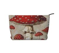 Red White Mushroom Printed Makeup Bag Corduroy Travel Cosmetic Bags Cosmetic Case Toiletry Bag Organizer for Women Mom Girls
