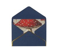 Red White Mushroom Printed Pearl Paper Greeting Card, Blue - Folded Blank Cards with Gold Trim for Weddings, Birthdays, Christmas