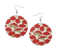 Red White Mushroom Printed Piercing Earrings Set For Women, 1 Pair Trendy Faux Leather Earrings Birthday Xmas Jewelry Gifts For Women