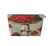 Red White Mushroom Printed Travel Cosmetic Bags with Silver Zipper Makeup Organizer Cosmetic Case Toiletry Bag for Women Mom Girls