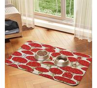 Red White Mushroom Printing Pet Absorbent Tablecloth, Special Pad For Pet Bowls, Rollable For Storage, Ideal For Pet Bowls