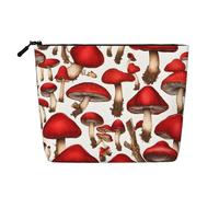 Red White Mushroom Single Layer Linen Like Makeup Bag, Lightweight and Cute, Easy to Use
