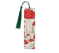 Red White Mushroom Wooden Bookmarks 5pcs with Dark Green Tassels Handmade Double-Sided Printed Book Marks Page Markers Book Accessories Gift for Book Lovers Women Men