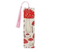 Red White Mushroom Wooden Bookmarks 5pcs with Pink Tassels Handmade Double-Sided Printed Book Marks Page Markers Book Accessories Gift for Book Lovers Women Men