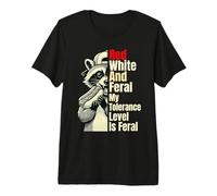 Red White My Tolerance Level is Feral Raccoon Hot Dog Premium T-Shirt
