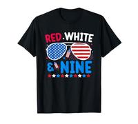 Red White & Nine 4th Of July 9th Birthday Boy 9 Year Old T-Shirt