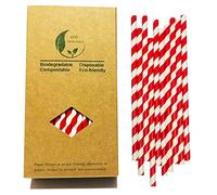 Red White Paper Straws 100 pcs Disposable Red Striped Paper Straws for Drinking Straws, Wedding and Christmas (7.75 inch)