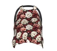 Red White Peony Print Baby Car Seat Covers, Breathable Nursing Cover Breastfeeding Cover, Stroller Covers, Multi-use Infant Carseat Canopy, Baby Boys Girls Newborn Essentials