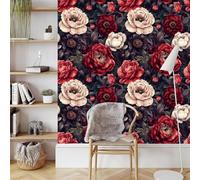 Red White Peony Wallpaper Self-Adhesive 0.4×20 m Rose Flower Matte Contact Paper Removable Thicken Waterproof Peel and Stick Wall Paper for Home Wall Decoration Furniture Renovation