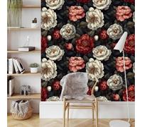 Red White Peony Wallpaper Self-Adhesive 0.45×20 m Rose Flower Matte Contact Paper Removable Thicken Waterproof Peel and Stick Wall Paper for Home Wall Decoration Furniture Renovation